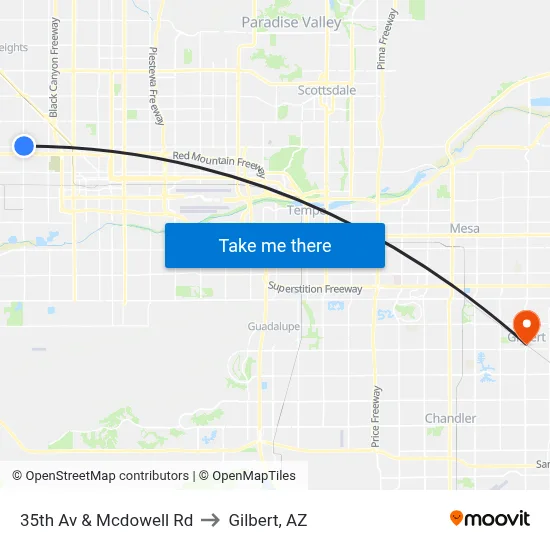 35th Av & Mcdowell Rd to Gilbert, AZ map