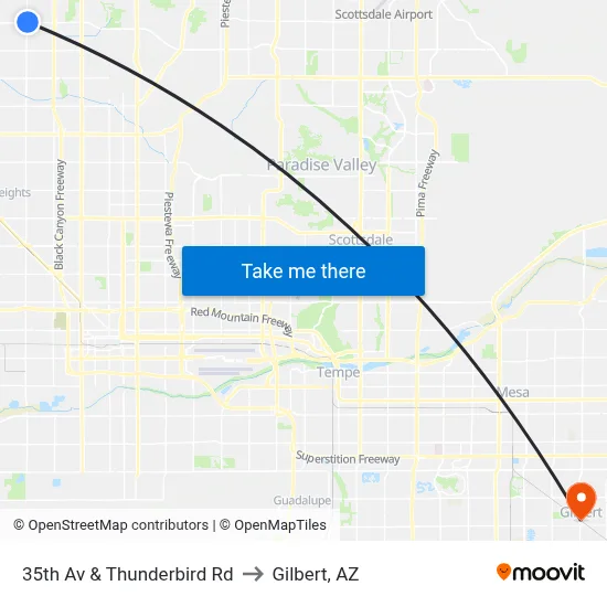 35th Av & Thunderbird Rd to Gilbert, AZ map