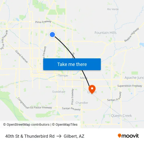 40th St & Thunderbird Rd to Gilbert, AZ map