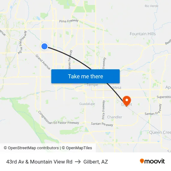 43rd Av & Mountain View Rd to Gilbert, AZ map
