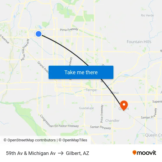 59th Av & Michigan Av to Gilbert, AZ map