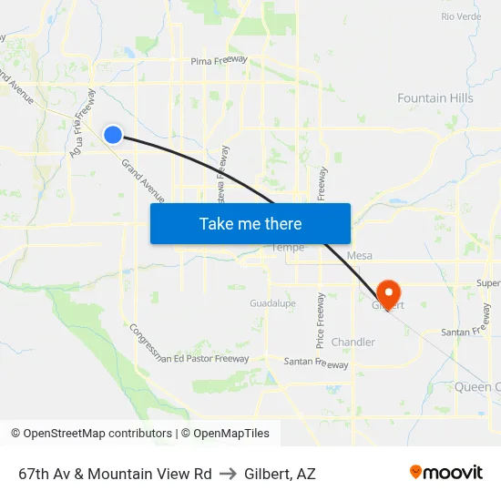 67th Av & Mountain View Rd to Gilbert, AZ map