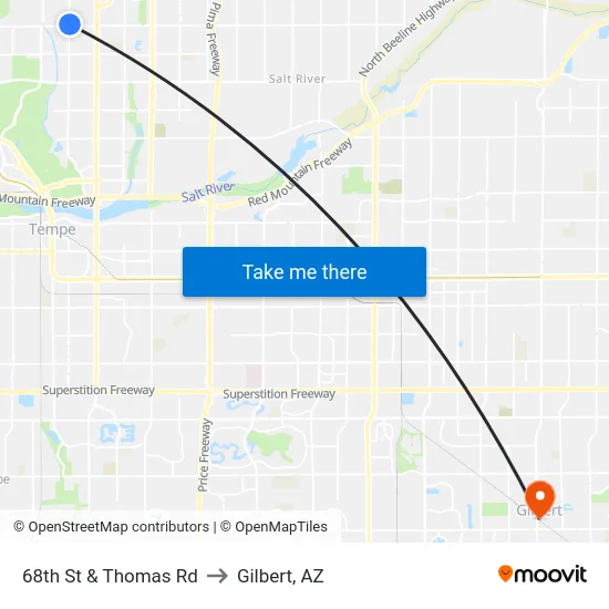 68th St & Thomas Rd to Gilbert, AZ map