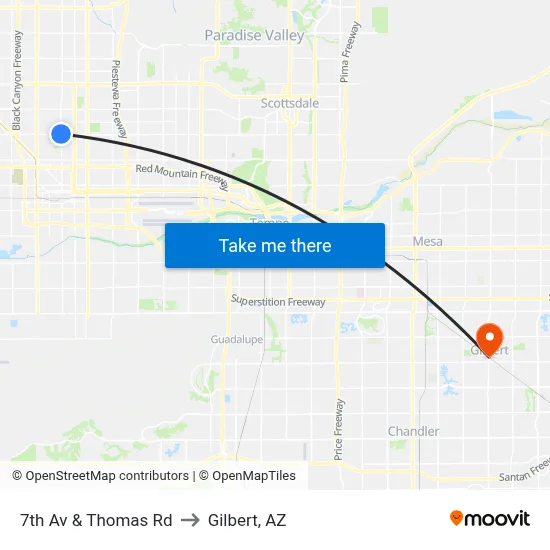 7th Av & Thomas Rd to Gilbert, AZ map