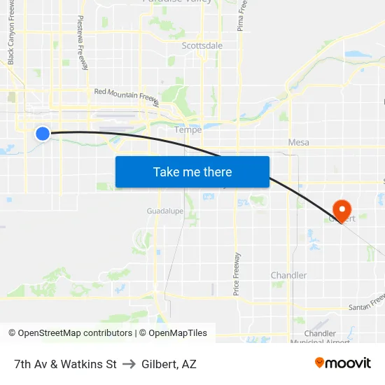 7th Av & Watkins St to Gilbert, AZ map