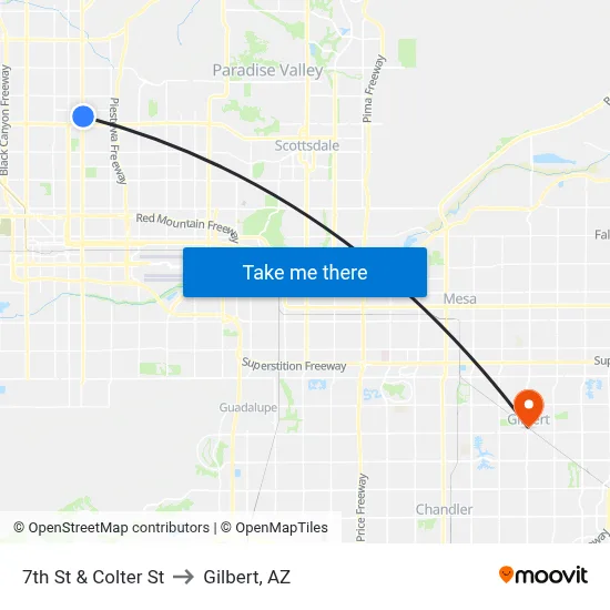 7th St & Colter St to Gilbert, AZ map