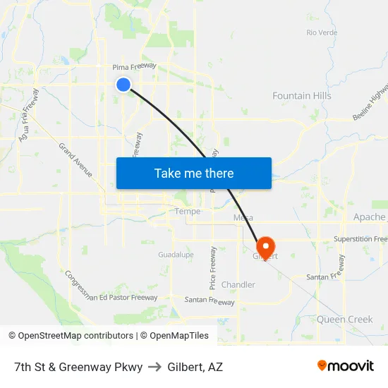 7th St & Greenway Pkwy to Gilbert, AZ map