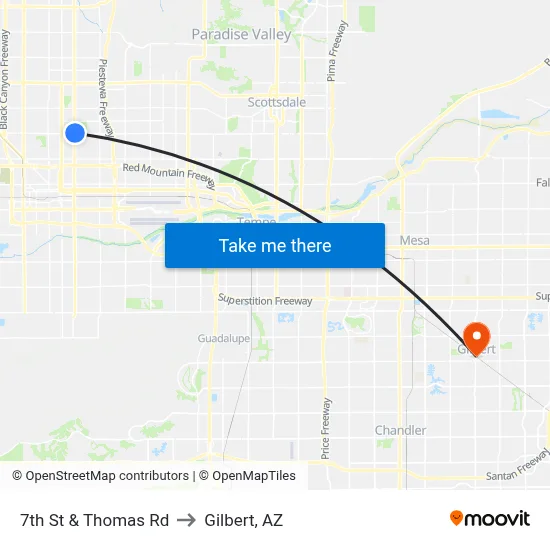 7th St & Thomas Rd to Gilbert, AZ map