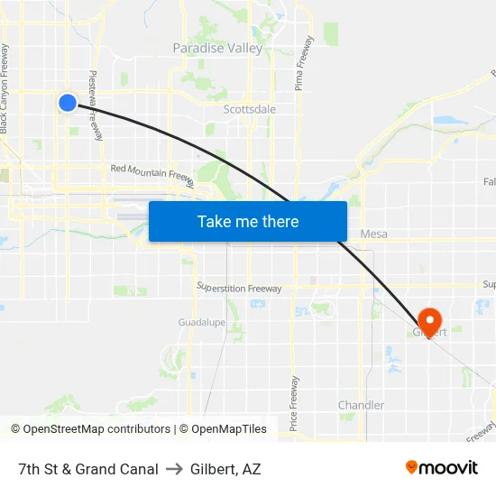7th St & Grand Canal to Gilbert, AZ map