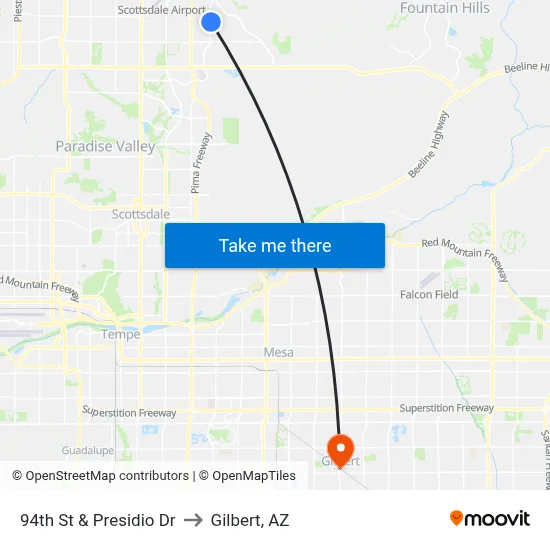 94th St & Presidio Dr to Gilbert, AZ map