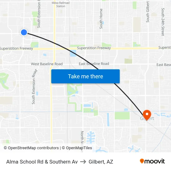 Alma School Rd & Southern Av to Gilbert, AZ map