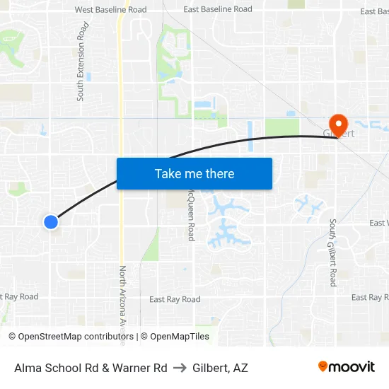 Alma School Rd & Warner Rd to Gilbert, AZ map