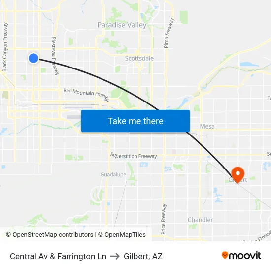 Central Av & Farrington Ln to Gilbert, AZ map