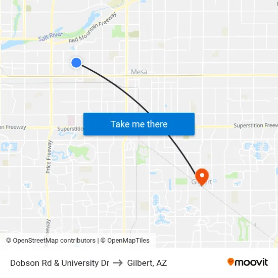 Dobson Rd & University Dr to Gilbert, AZ map