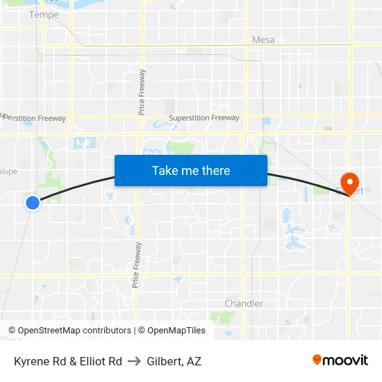 Kyrene Rd & Elliot Rd to Gilbert, AZ map