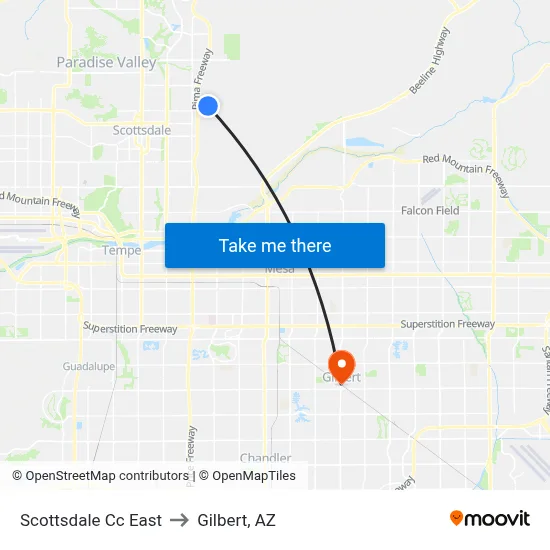 Scottsdale Cc East to Gilbert, AZ map