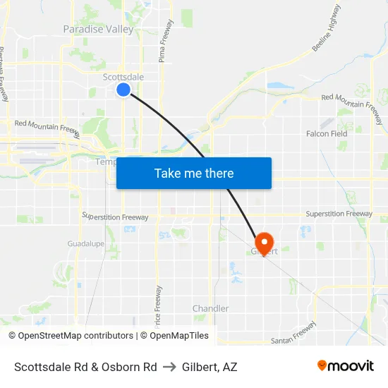Scottsdale Rd & Osborn Rd to Gilbert, AZ map