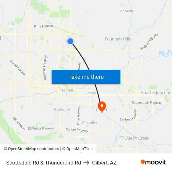 Scottsdale Rd & Thunderbird Rd to Gilbert, AZ map