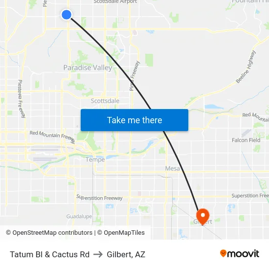 Tatum Bl & Cactus Rd to Gilbert, AZ map