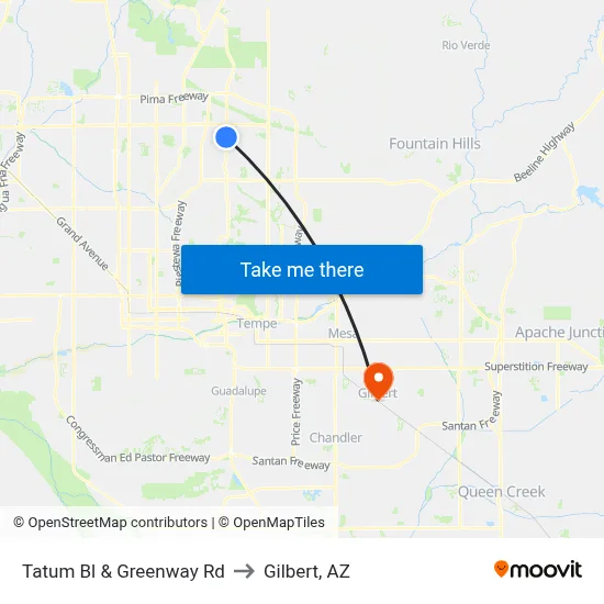 Tatum Bl & Greenway Rd to Gilbert, AZ map
