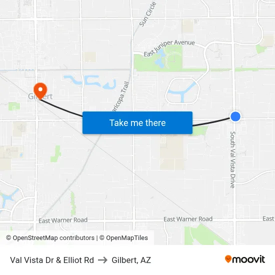 Val Vista Dr & Elliot Rd to Gilbert, AZ map