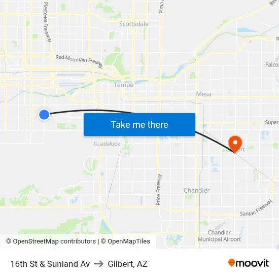 16th St & Sunland Av to Gilbert, AZ map