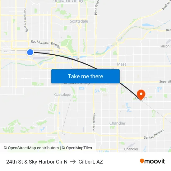 24th St & Sky Harbor Cir N to Gilbert, AZ map