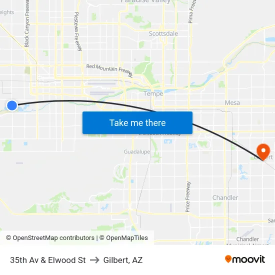 35th Av & Elwood St to Gilbert, AZ map