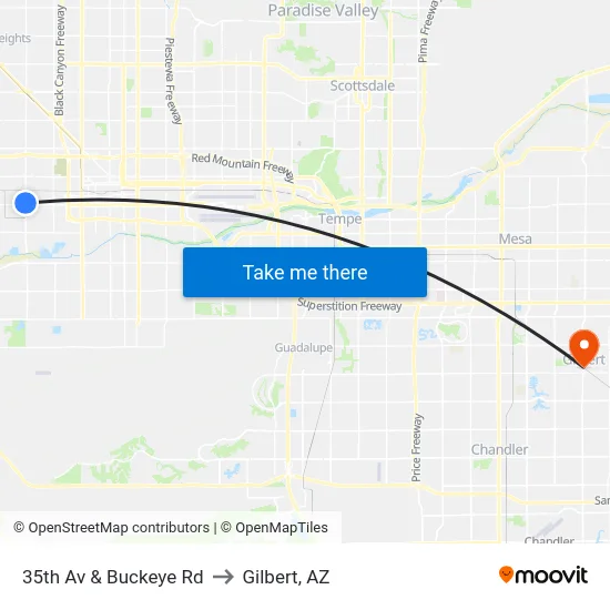 35th Av & Buckeye Rd to Gilbert, AZ map