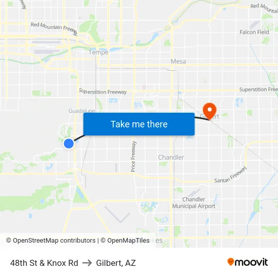 48th St & Knox Rd to Gilbert, AZ map