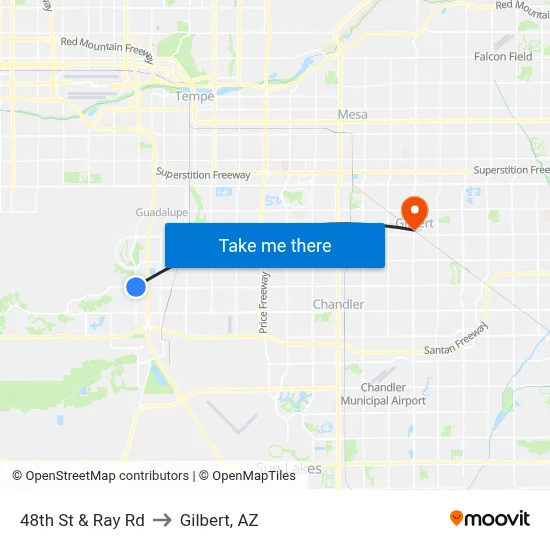 48th St & Ray Rd to Gilbert, AZ map