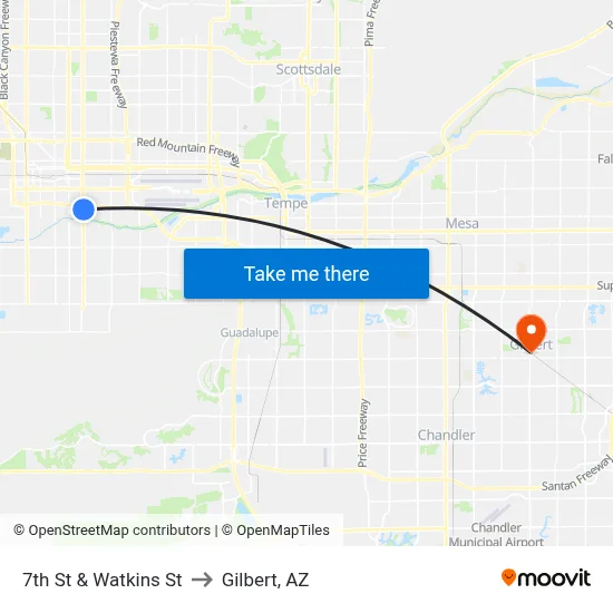 7th St & Watkins St to Gilbert, AZ map