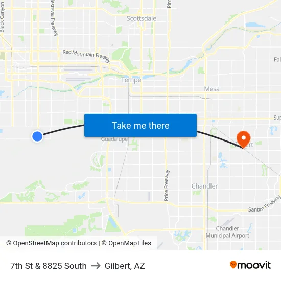 7th St & 8825 South to Gilbert, AZ map