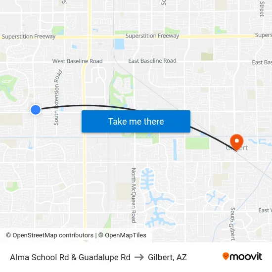Alma School Rd & Guadalupe Rd to Gilbert, AZ map