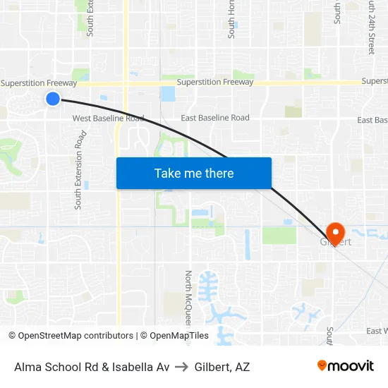 Alma School Rd & Isabella Av to Gilbert, AZ map