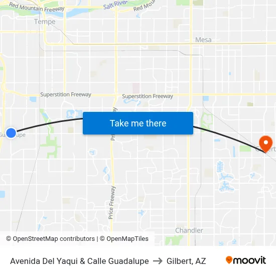 Avenida Del Yaqui & Calle Guadalupe to Gilbert, AZ map
