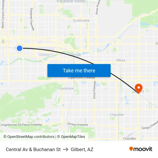 Central Av & Buchanan St to Gilbert, AZ map