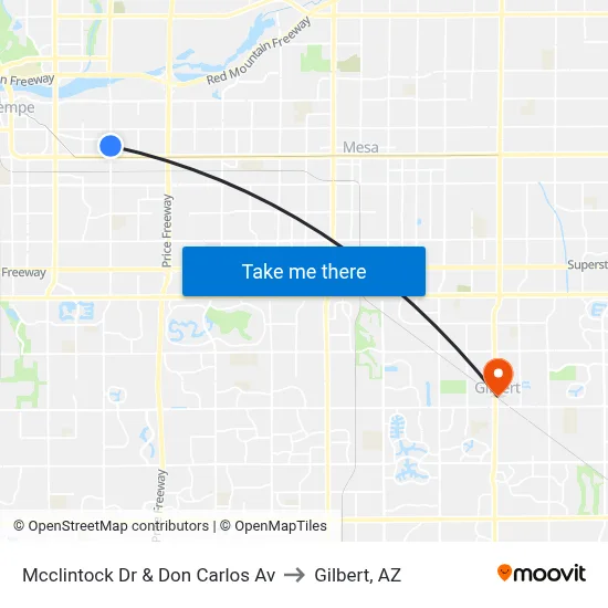Mcclintock Dr & Don Carlos Av to Gilbert, AZ map