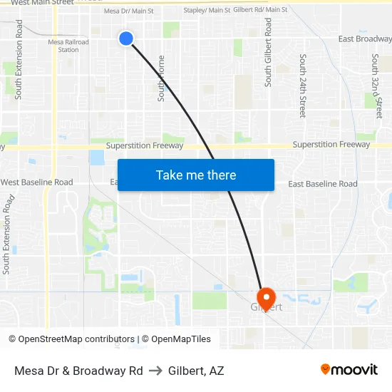 Mesa Dr & Broadway Rd to Gilbert, AZ map
