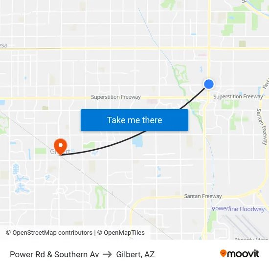 Power Rd & Southern Av to Gilbert, AZ map