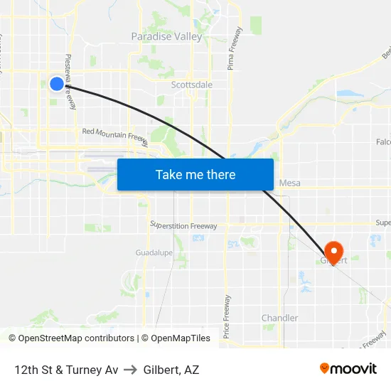 12th St & Turney Av to Gilbert, AZ map
