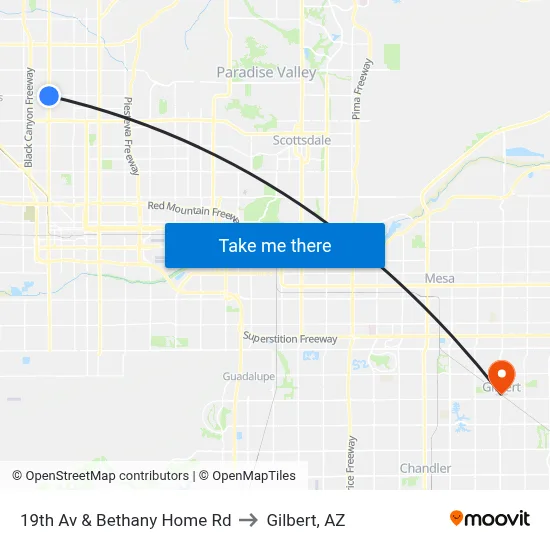 19th Av & Bethany Home Rd to Gilbert, AZ map