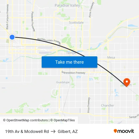 19th Av & Mcdowell Rd to Gilbert, AZ map