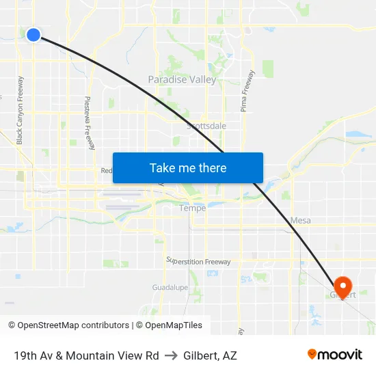 19th Av & Mountain View Rd to Gilbert, AZ map