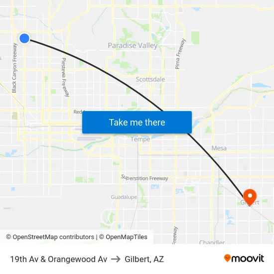 19th Av & Orangewood Av to Gilbert, AZ map