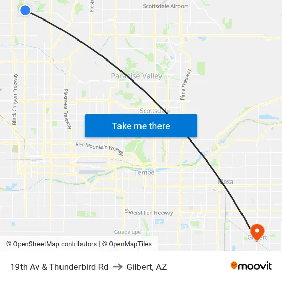 19th Av & Thunderbird Rd to Gilbert, AZ map