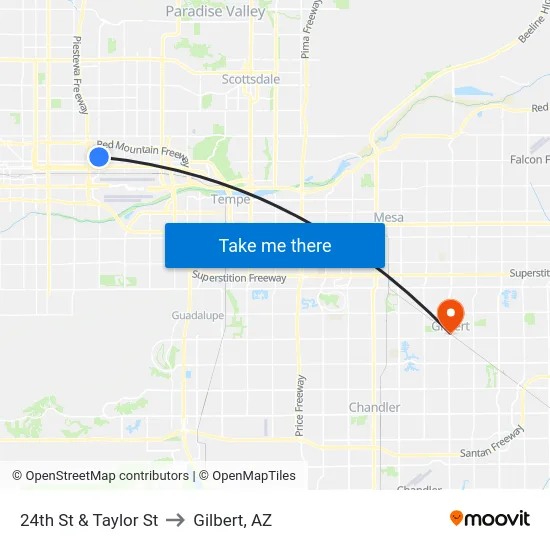 24th St & Taylor St to Gilbert, AZ map