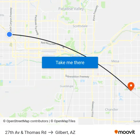 27th Av & Thomas Rd to Gilbert, AZ map