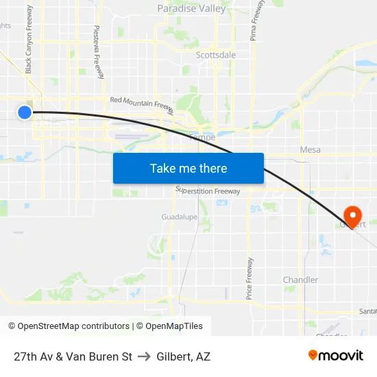 27th Av & Van Buren St to Gilbert, AZ map