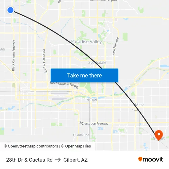 28th Dr & Cactus Rd to Gilbert, AZ map